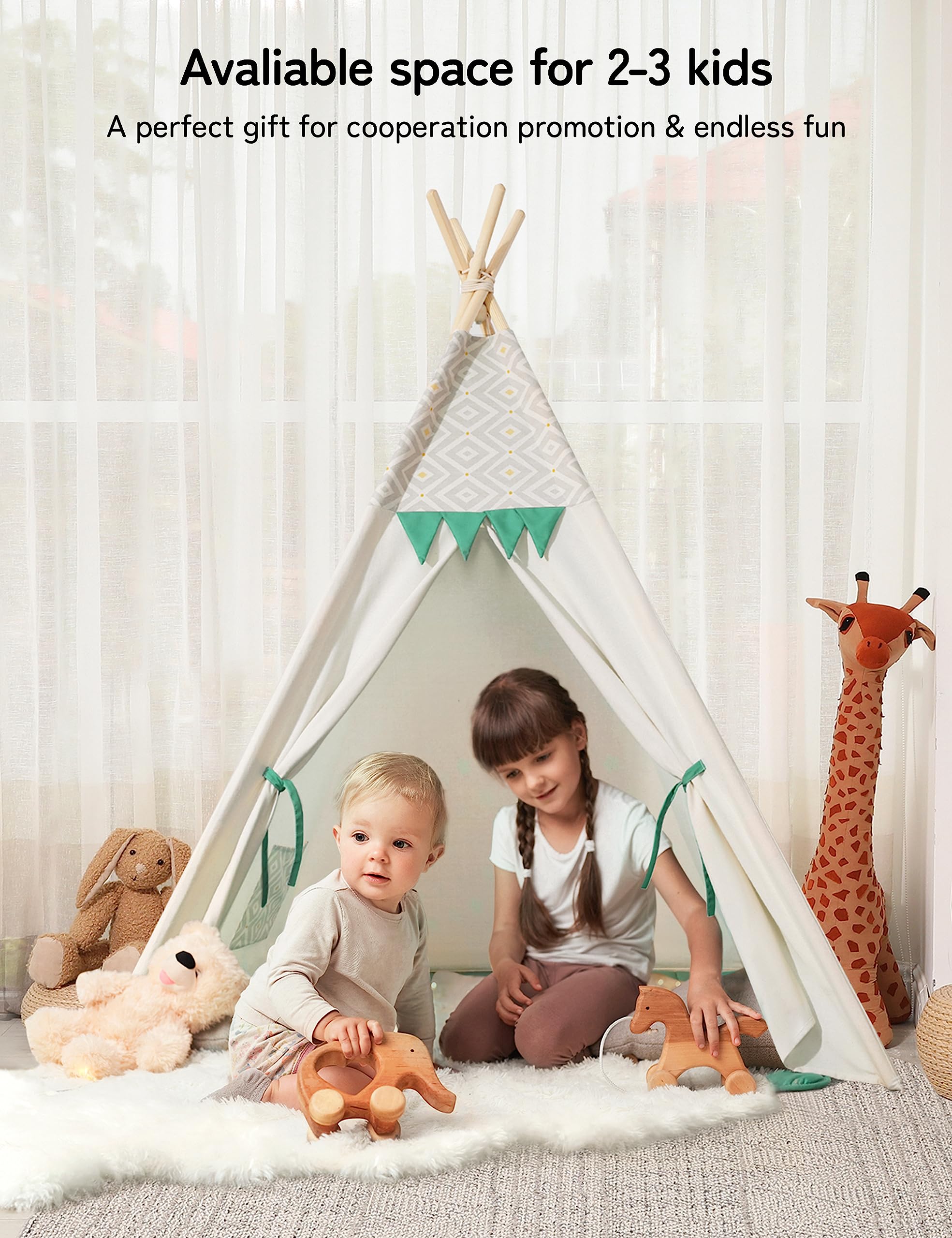 besrey Kids Play Tent Playhouse for Indoor & Outdoor – Spacious Design with Windows, Christmas Tree Flag & Lights Included