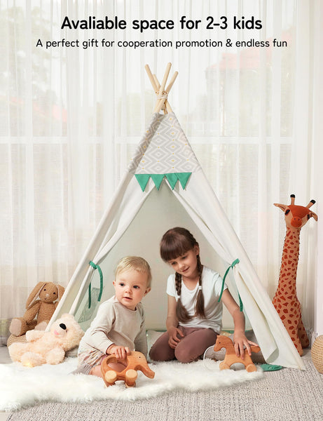 besrey Kids Play Tent Playhouse for Indoor & Outdoor – Spacious Design with Windows, Christmas Tree Flag & Lights Included