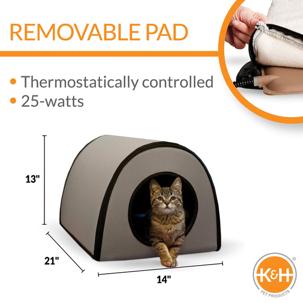 K&H Pet Products Thermo Mod Kitty Shelter Heated Outdoor Cat House for Outside Pets in Winter, Insulated, Waterproof, Heated Floor, Washable Cover,
