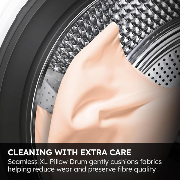 Haier X Series 9 Washing Machine, 10kg, 1400 rpm, A-30 percent Energy Class, Ultra Fresh Air, Refresh Cycle, Direct Motion Motor, 14 Programmes, White-Black Door, 57x60x85 cm -HW100-B14387UUK