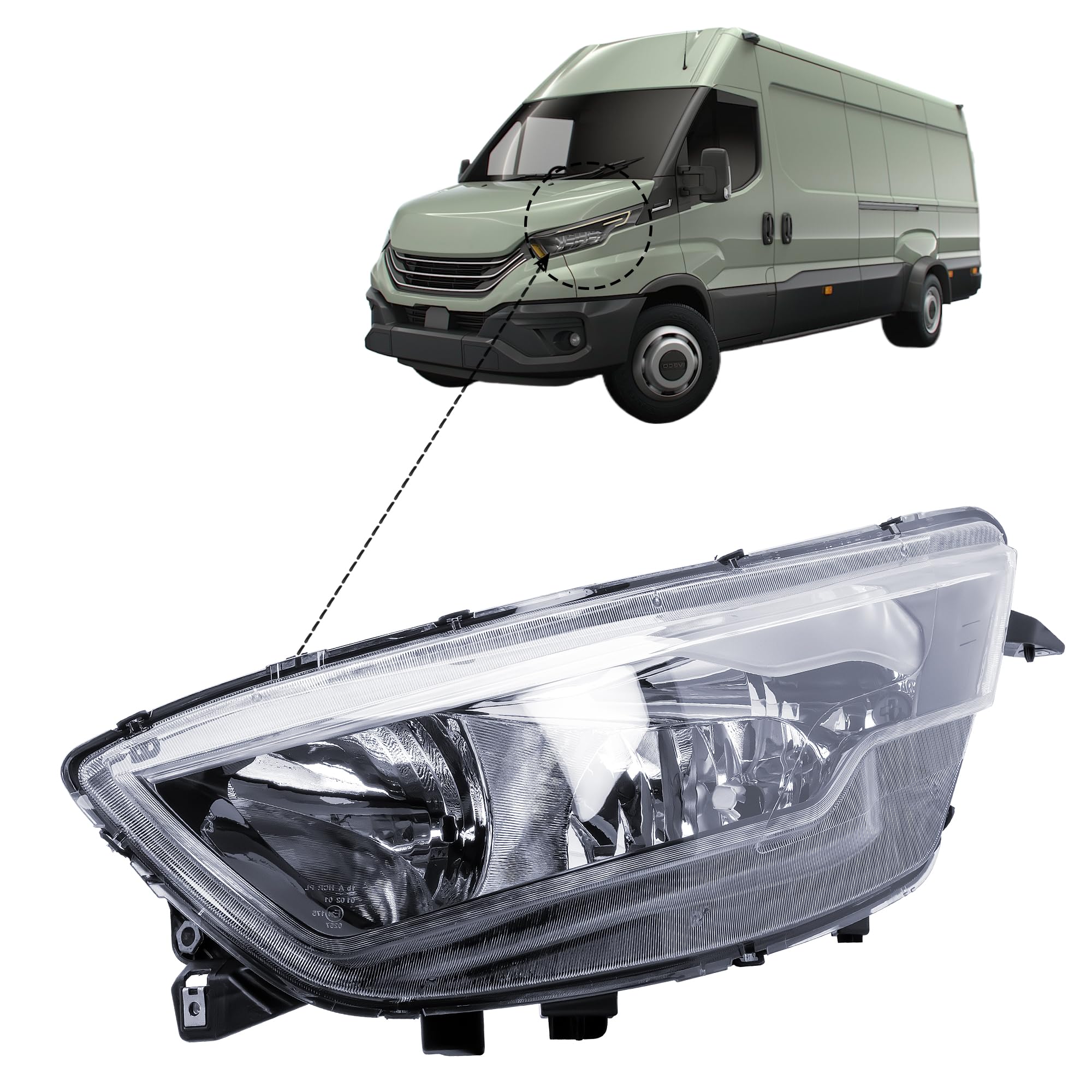 Replacement Passenger Left Side N/S Headlight Head Lamp Electric Adjustment with Round Plug for IVECO Daily 2014-2019