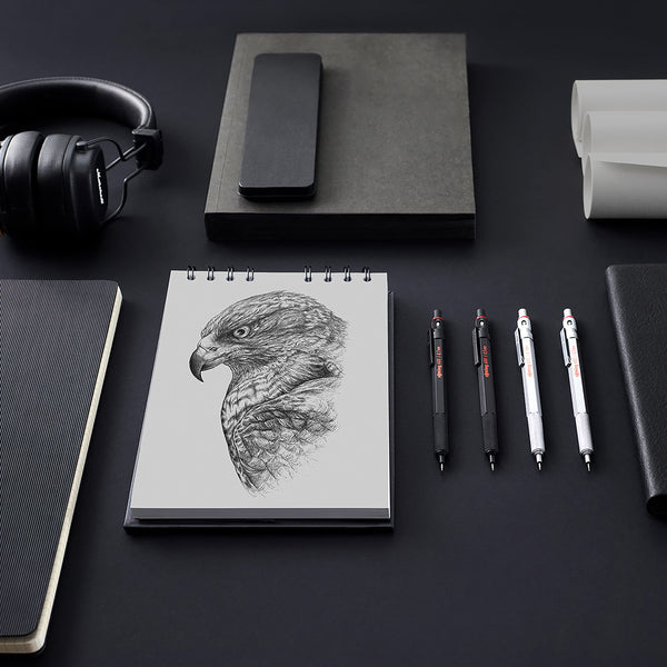 rOtring 600 3-in-1 Multicolour Pen and Mechanical Pencil | Black & Red Ballpoint Pen Tips | 1 Mechanical Pencil Tip (0.5mm) | Silver Barrel