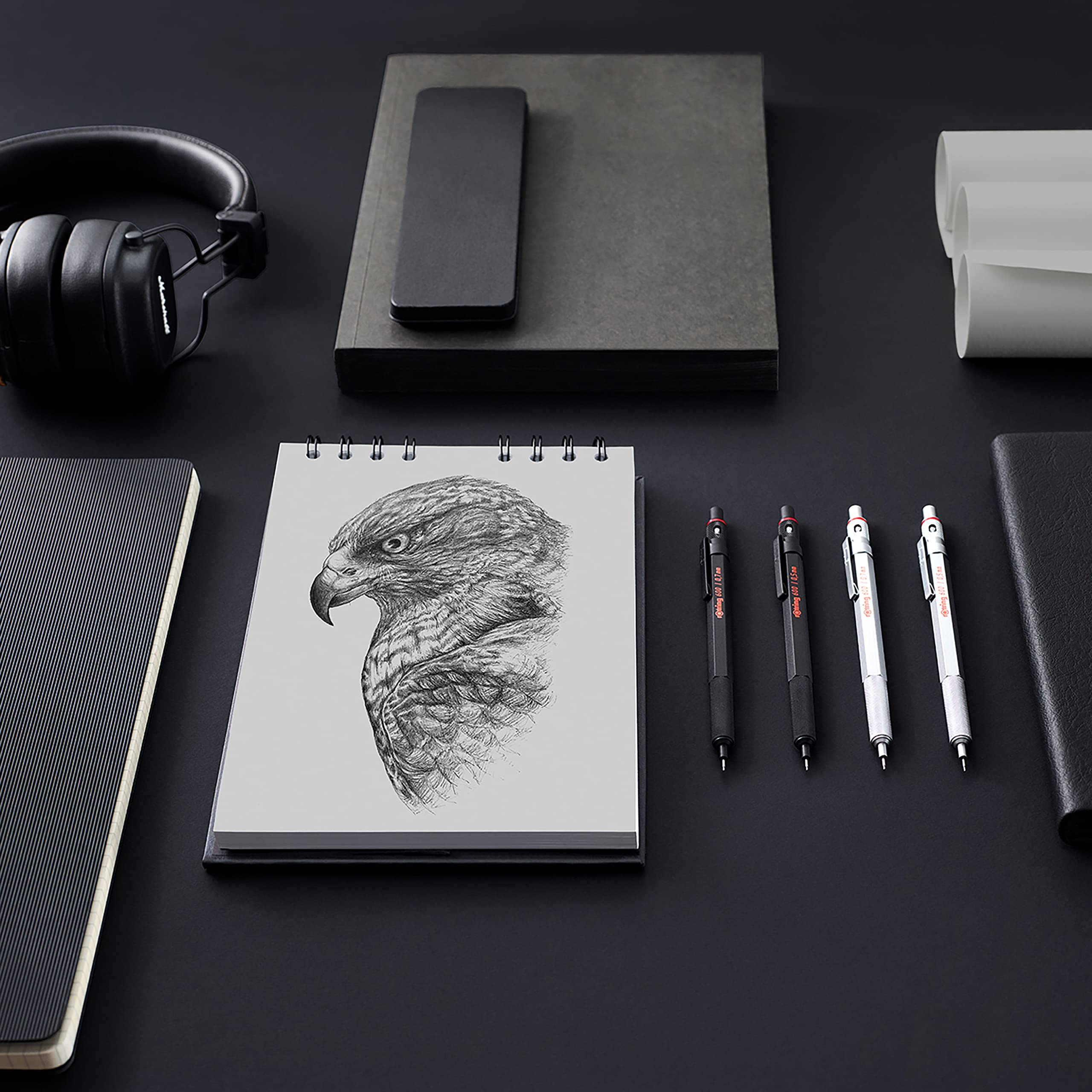 rOtring 600 3-in-1 Multicolour Pen and Mechanical Pencil | Black & Red Ballpoint Pen Tips | 1 Mechanical Pencil Tip (0.5mm) | Silver Barrel