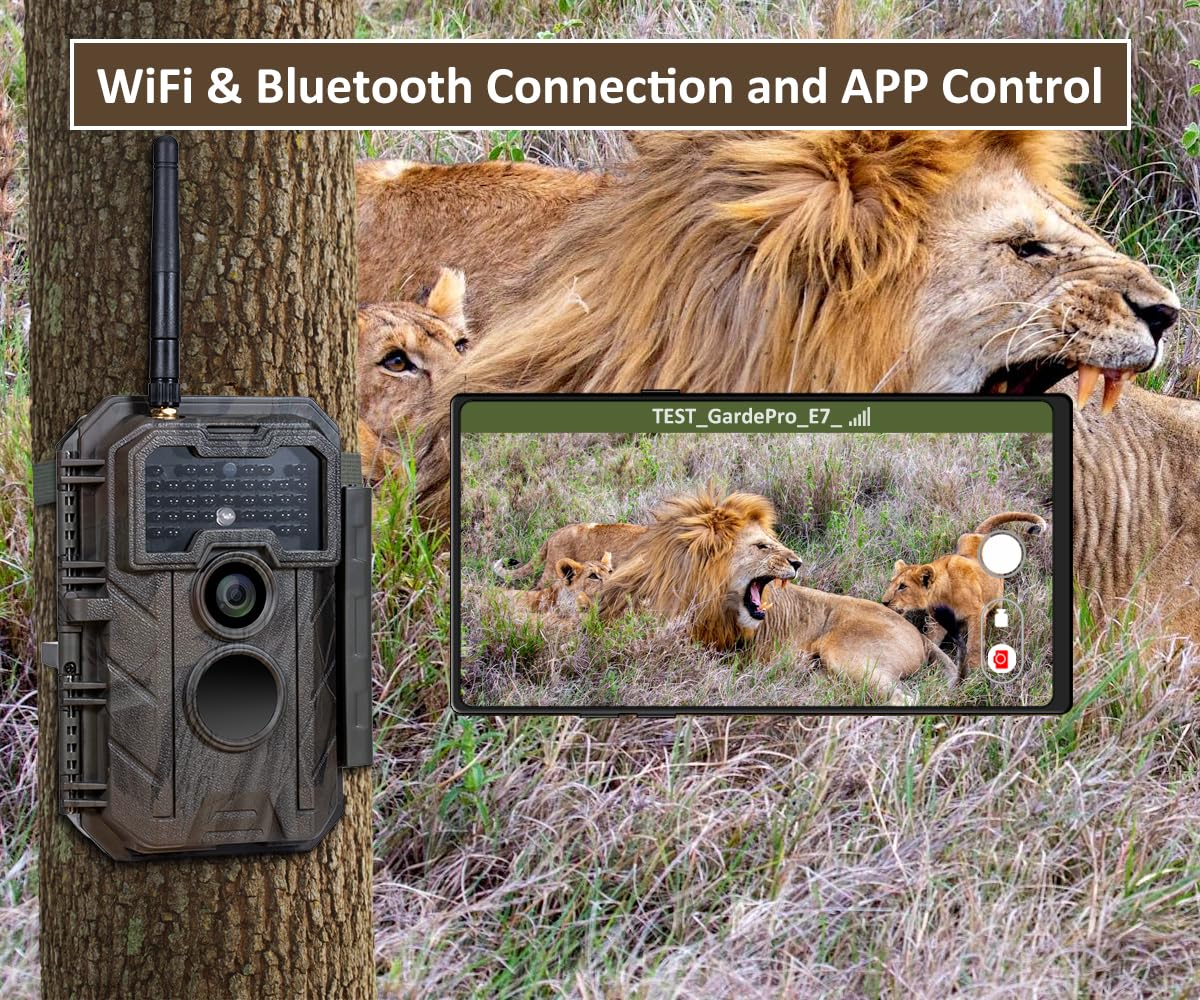 GardePro E7 WiFi Wildlife Camera, 64MP 1296P, Phone App, 100ft Night Vision, Game Cameras with Motion Activated Waterproof, for Hunting, Wildlife, Deer Camera