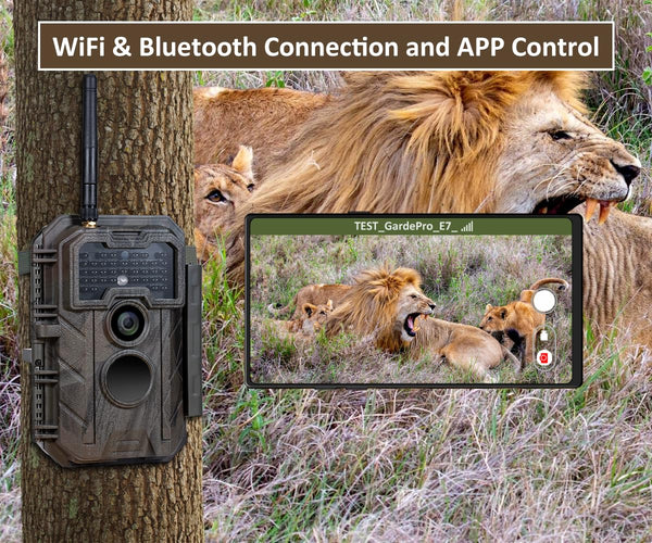 GardePro E7 WiFi Wildlife Camera, 64MP 1296P, Phone App, 100ft Night Vision, Game Cameras with Motion Activated Waterproof, for Hunting, Wildlife, Deer Camera