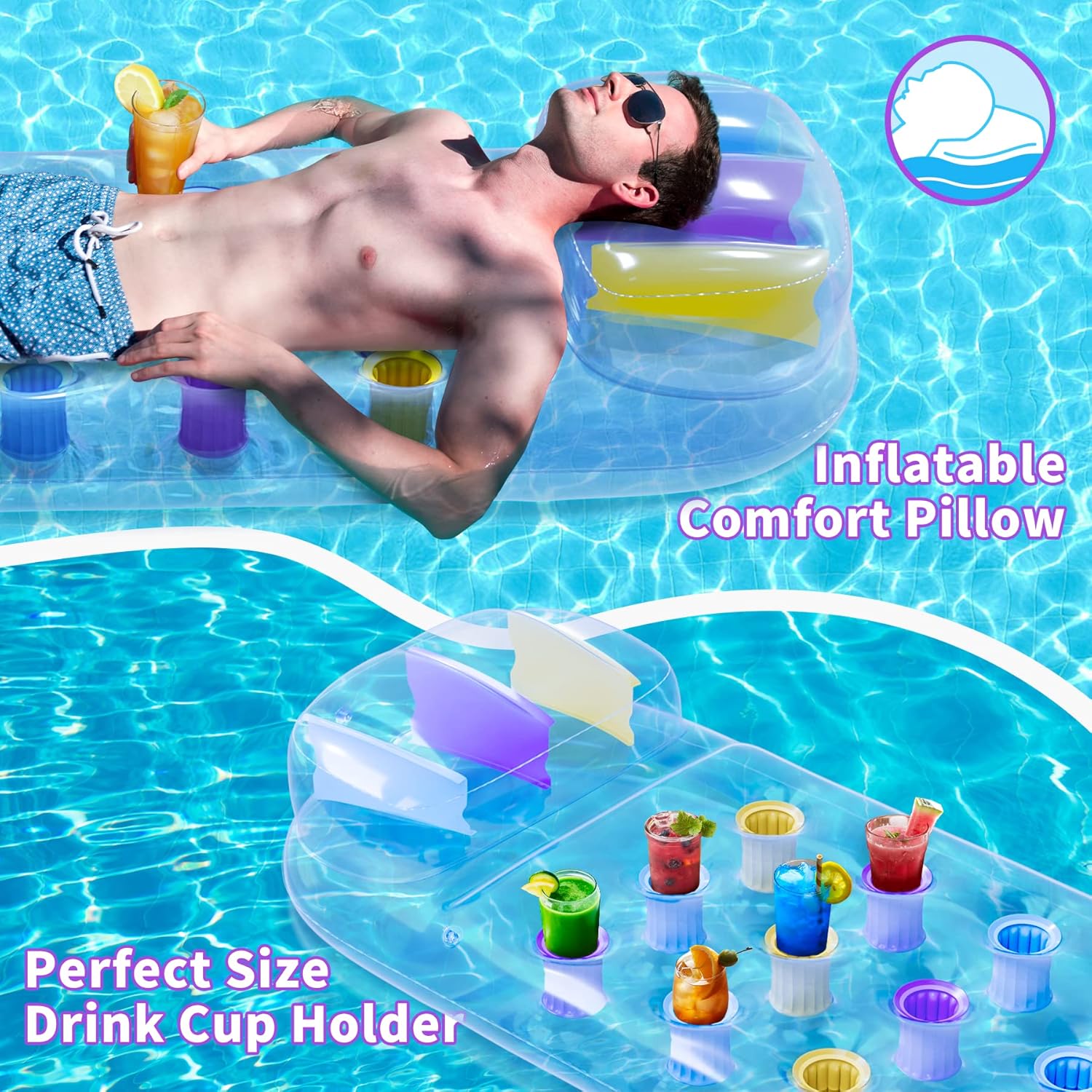 Lilo Pool Inflatables - Gontence Portable Pool Inflatable - Inflatable Pool Floats For Kids Adults - Pool Lounger with Cup Holder - Pool Float Pool Hammock Water Hammock, Blue (HW721)