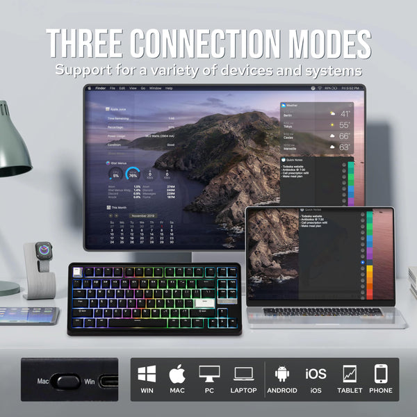 EPOMAKER TH85 QMK/VIA Mechanical Gaming Keyboard, BT/2.4Ghz Wireless, RGB, Hot-Swappable & Programmable Keys in US 75% Layout (Black&White, Creamy Jade Switch)