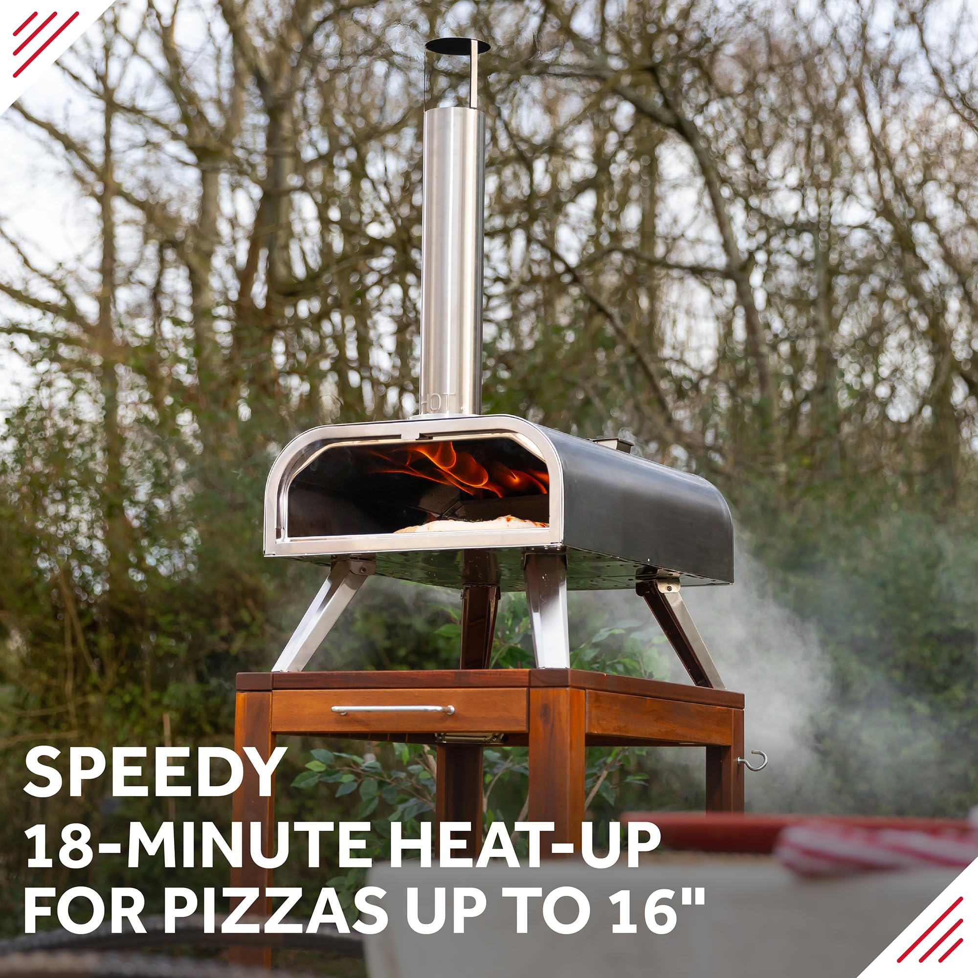 George Foreman Outdoor 12 Inch Wood Pellet Portable Wood Fired Pizza Oven Stainless Steel with Paddle and Carry Bag, BBQ Oven & Smoker, Foldable Legs GFWPPO1SSPC