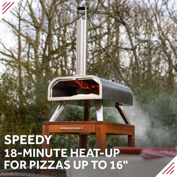 George Foreman Outdoor 12 Inch Wood Pellet Portable Wood Fired Pizza Oven Stainless Steel with Paddle and Carry Bag, BBQ Oven & Smoker, Foldable Legs GFWPPO1SSPC