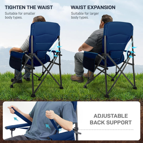 EVER ADVANCED Camping Chair for Adults Oversized 230KG, Folding Chair for Heavy People with Side Pocket, Heavy Duty Extra Wide with Hard Armrest Foldable Garden Fishing Outdoor Fold up