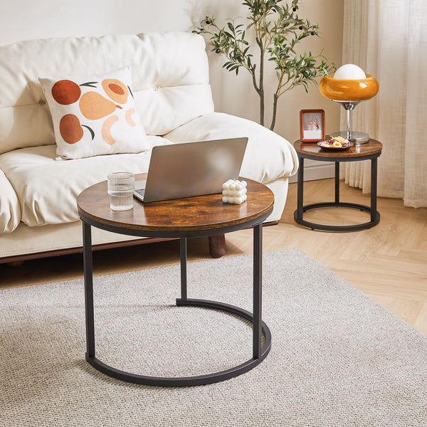 IBUYKE Round Nesting Table, Removable Set of 2 Coffee Tables, Stacking Sofa Side Table End Table, for Living Room, Bedroom, Office, Balcony,