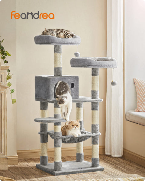 Feandrea Cat Tree, Stable Cat Tower, 2 Plush Perches, 143cm, Light Grey PCT15W