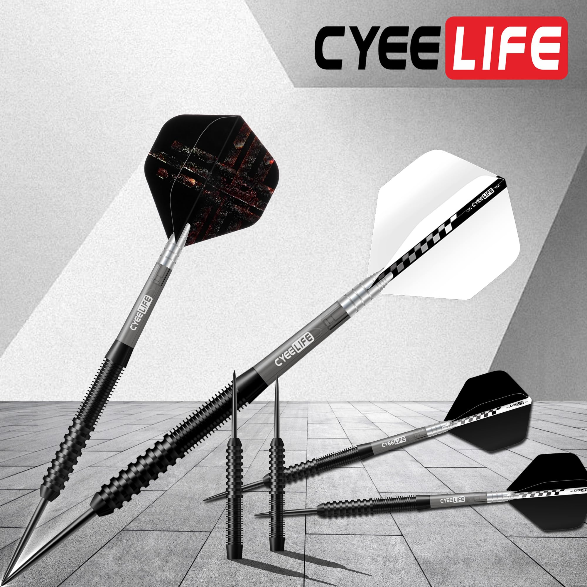 CyeeLife Tungsten Darts 23g Steel Tip,Steel Tip Darts Set with PC Shafts + Tungsten Barrels + Dart Flights + Dart Sharpener,Professional Tungsten Darts Set