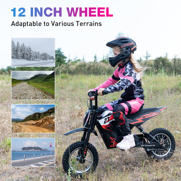 RCB R9X Electric Motorcycle Kids, 12 inch Pneumatic Tires, Ride On Electric Motorcycle with Powerful Motor, 3 Speed Modes 8/12/25KMH, Range 15KM, Moto Crossbike Kids from 3-12years