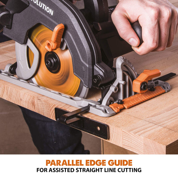 Evolution Power Tools R185CCSX Circular Saw With 1020 mm 3-Piece Track | Multi-Material Blade, Cuts Wood, Metal, Plastic & More | Incl Dust Port Adapter | 185mm (230v)