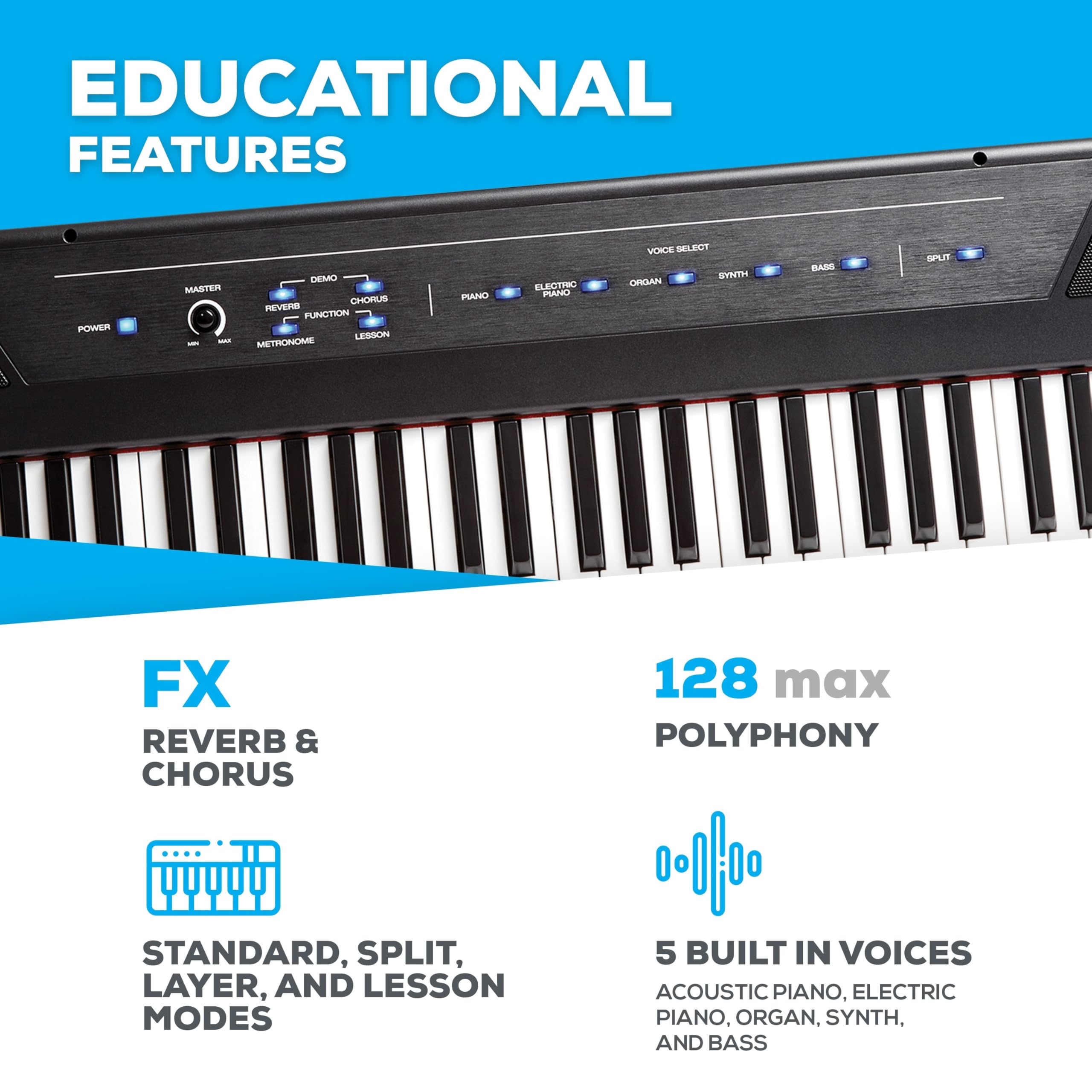 Alesis Recital 88 Key Digital Piano Keyboard with Semi Weighted Keys, Built-In Speakers and Piano Lessons