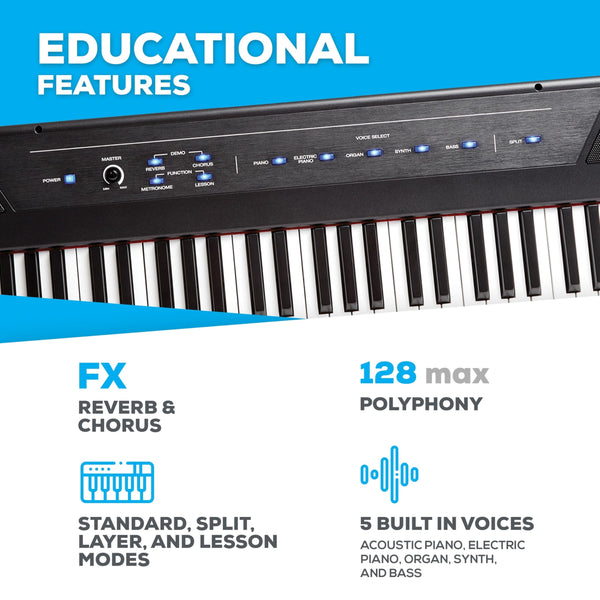 Alesis Recital 88 Key Digital Piano Keyboard with Semi Weighted Keys, Built-In Speakers and Piano Lessons