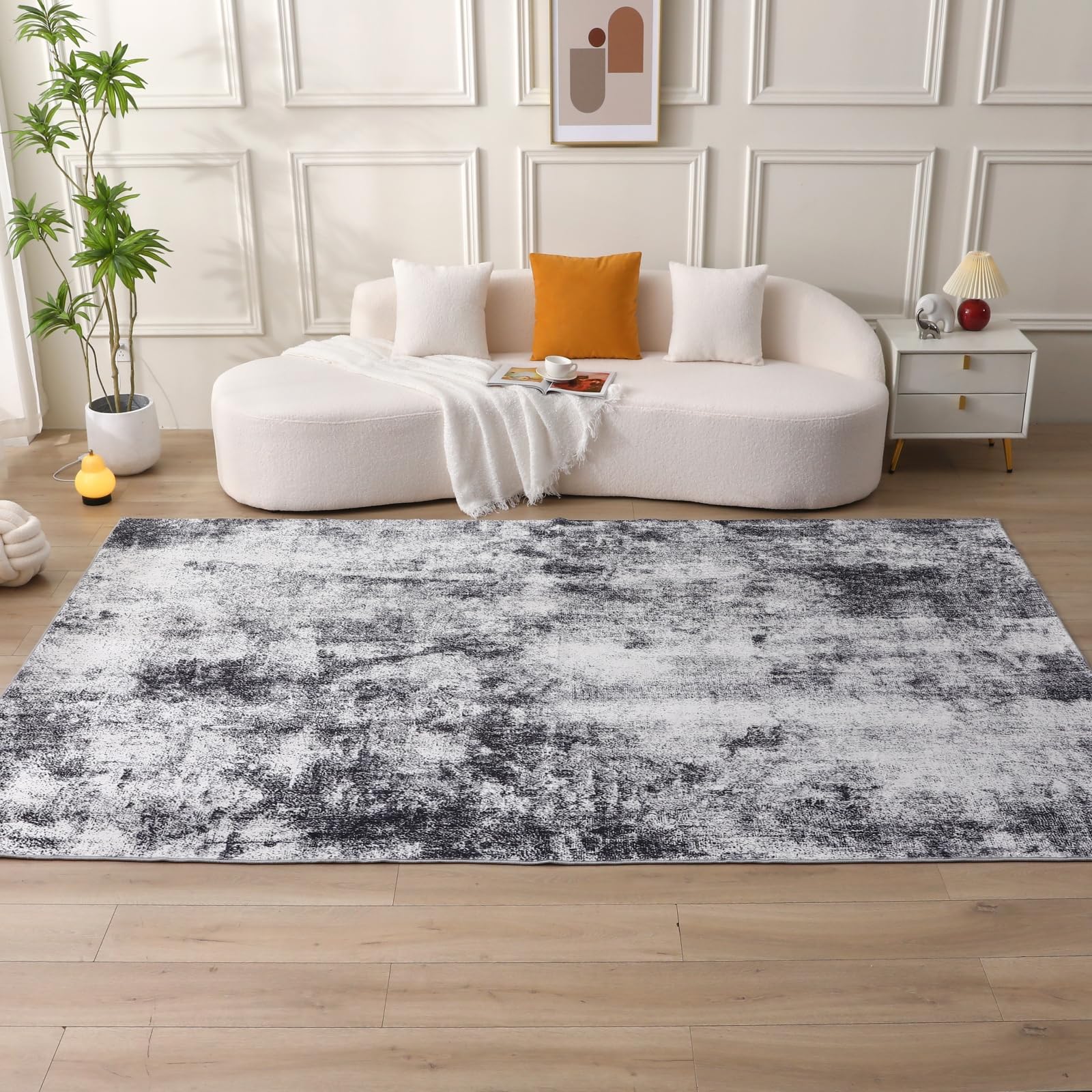 COOUS Washable Rugs for Living Room - Ultra Soft Area Rugs, Short Pile Non-Slip Non-Shedding Abstract Carpet, Stain Resistant Faux Wool Rugs for