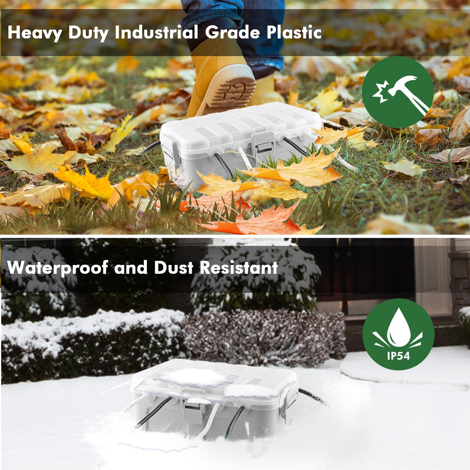 RESTMO Extra Large Waterproof Electrical Box, IP54 Weatherproof Outdoor Outlet Cover, Protect Outlet, Plug, Timer, Power Strip (Not Included), Holiday Light Decoration, 32 x 22 x 13 cm, Black