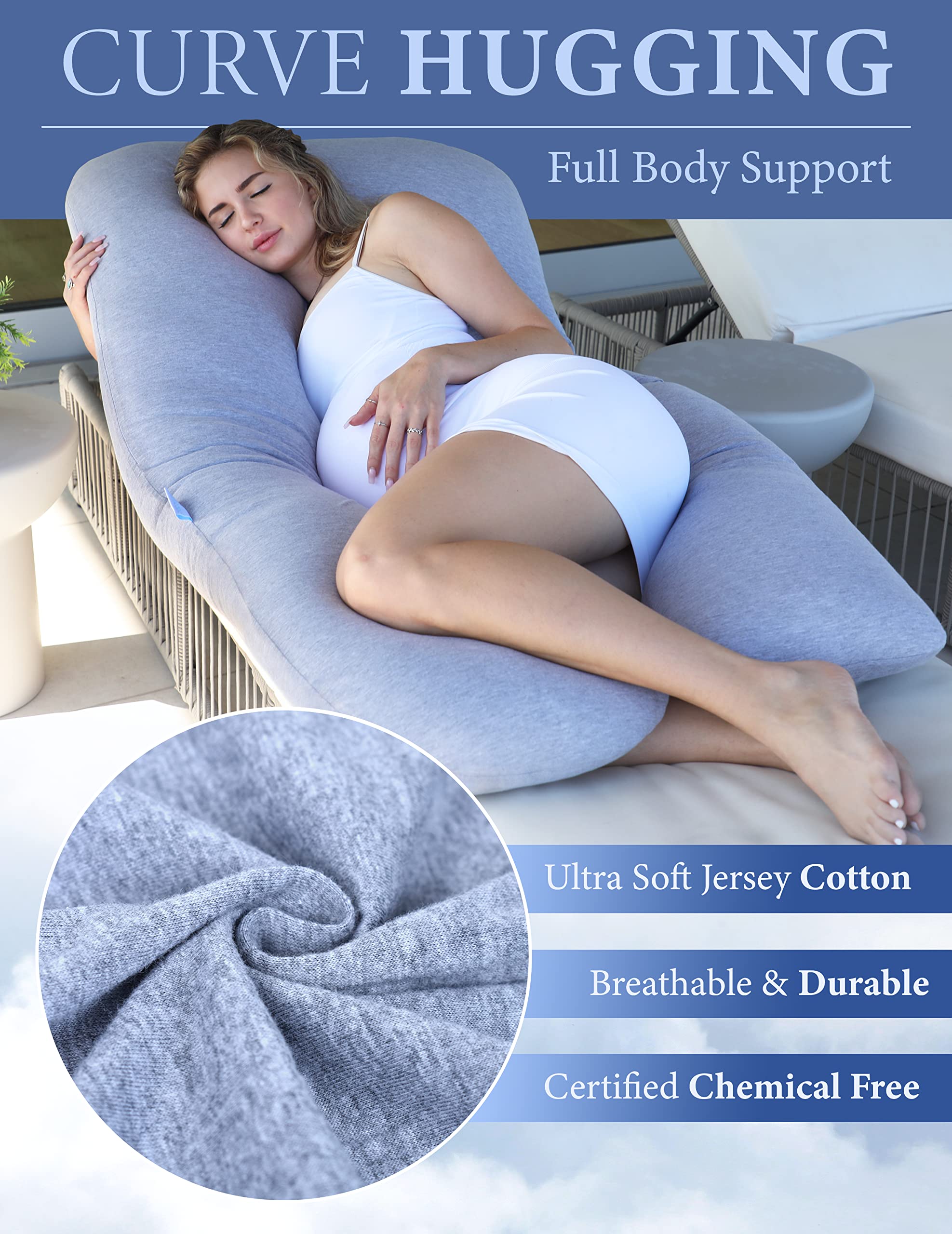 PharMeDoc Pregnancy Pillow - U-Shape Full Body Pillow and Maternity Support with Detachable Extension - Support for Back, Hips, Legs, Belly for