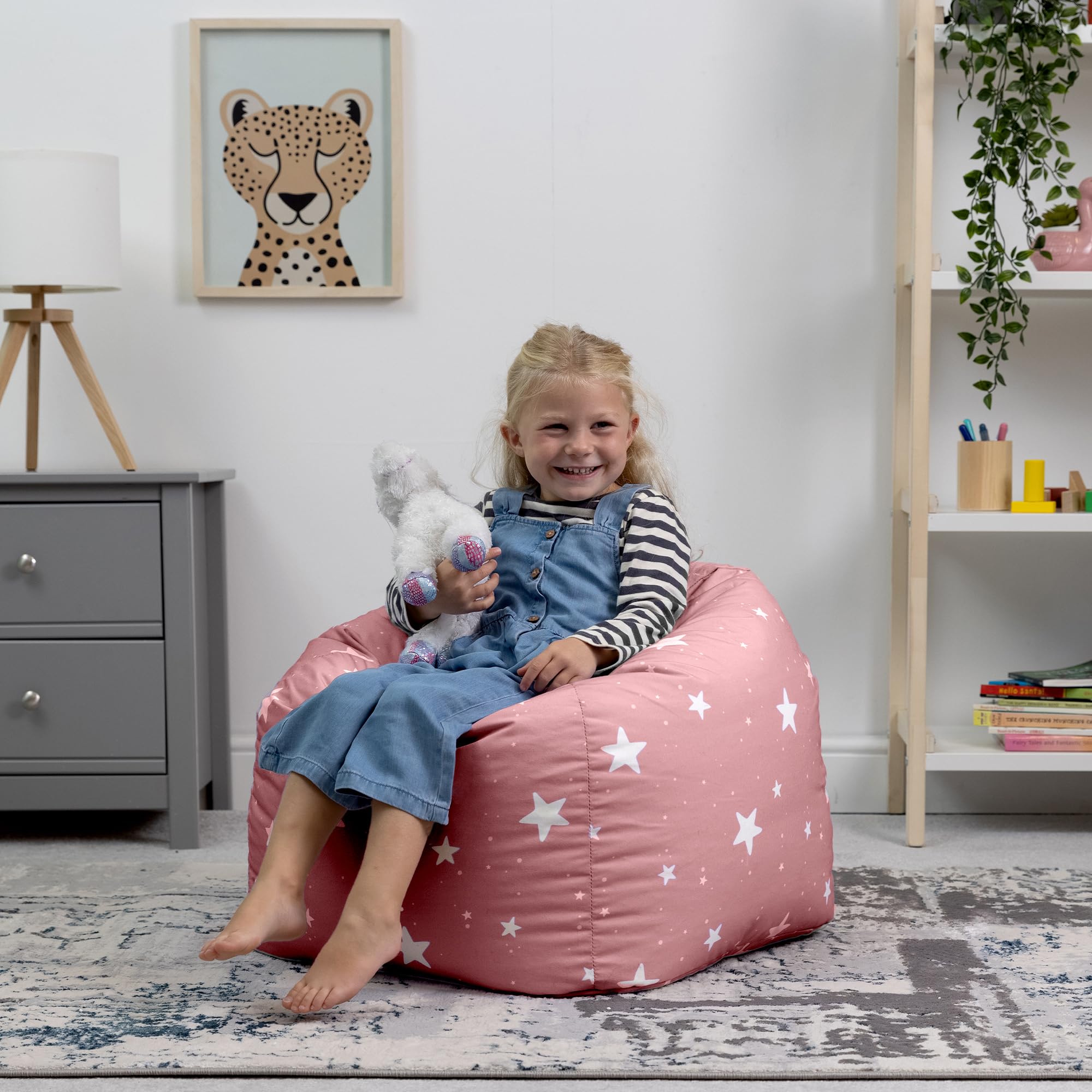 icon Star Print Kids Bean Bag, Pink, Kids Bean Bag Chair with Filling Included for Girls and Boys, Childs Chair, Beanbags for Children, Nursery D?cor,