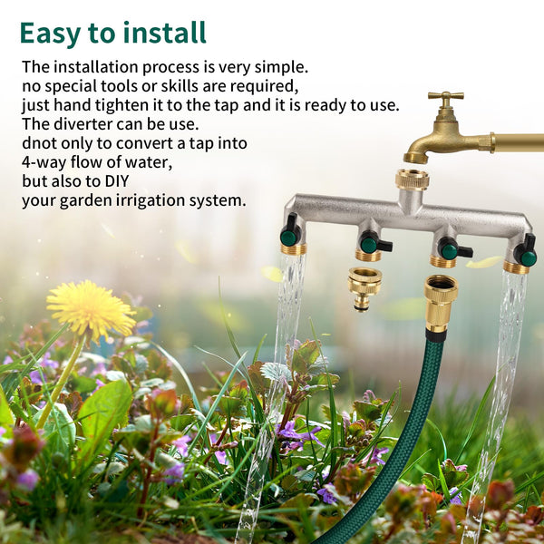 Tesmotor 4 Way Brass Tap Splitter, 3/4 Inch 4 Way Hose Tap Splitter with 4 Individual Valves for Garden Kitchen Faucet
