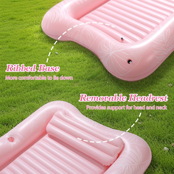 MoKo Pool Floats Adult, Floating Bed with Ice Bar, Tanning Bed Pool Raft Inflatable Lounger with Drink Holder Tanning Chair Inflatable Pool Toys for Party Beach Backyard