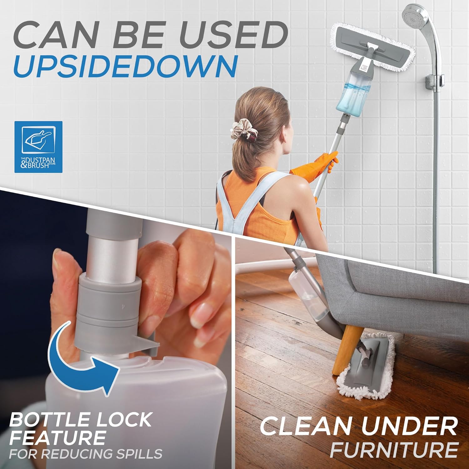 Microfibre Floor Spray Mop Dry Wet Mop Kitchen Floor Cleaning 360° Swivel Head Suitable for Cleaning Tile Laminate Hardwood Ceramic with 3 Replacement Pads, 600ML Refillable Bottle & 1 Scraper