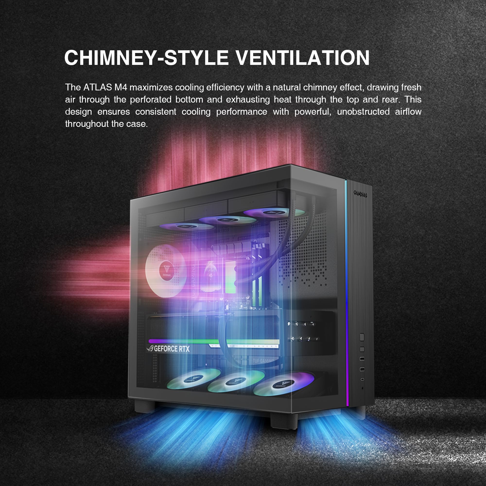 GAMDIAS PC Case, ATX Gaming Mid Tower, No-Hub, Real-time Monitor, Seamless Tempered Glass, Pre-install 3 x 120 mm ARGB PWM Fans, Side Vents Perforated, Black