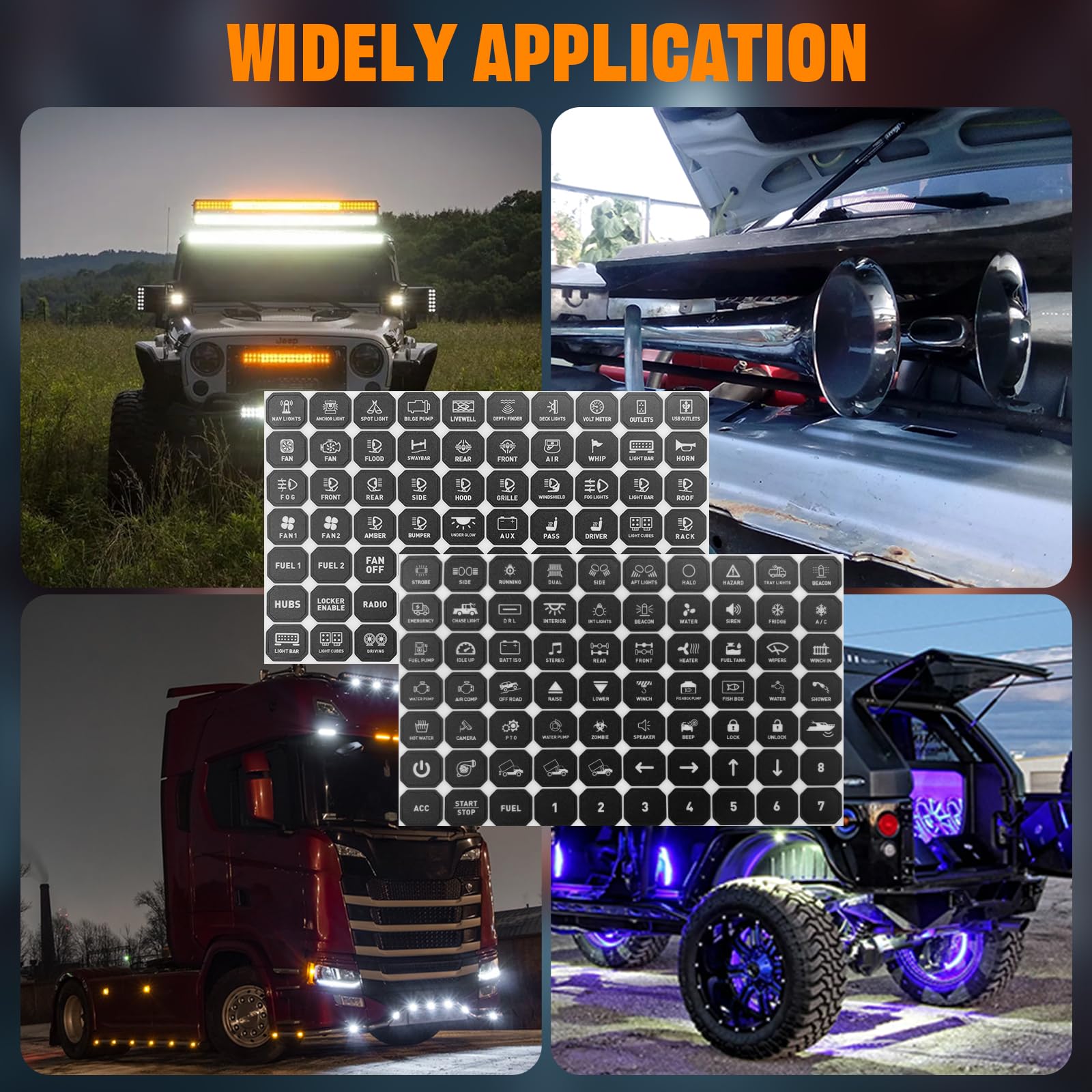 Chelhead 140PCS Vehicle Switch Panel Stickers for P2-6/8/12 Gang Switch Panel Universal Waterproof Multi-Function Button Control Rocker Labels Compatible with Car Dashboard, Boat, RV, Truck