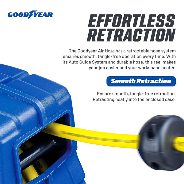 Goodyear Air Hose Reel Retractable 9.5mm x 15m Hybrid Polymer Hose Max 20BAR