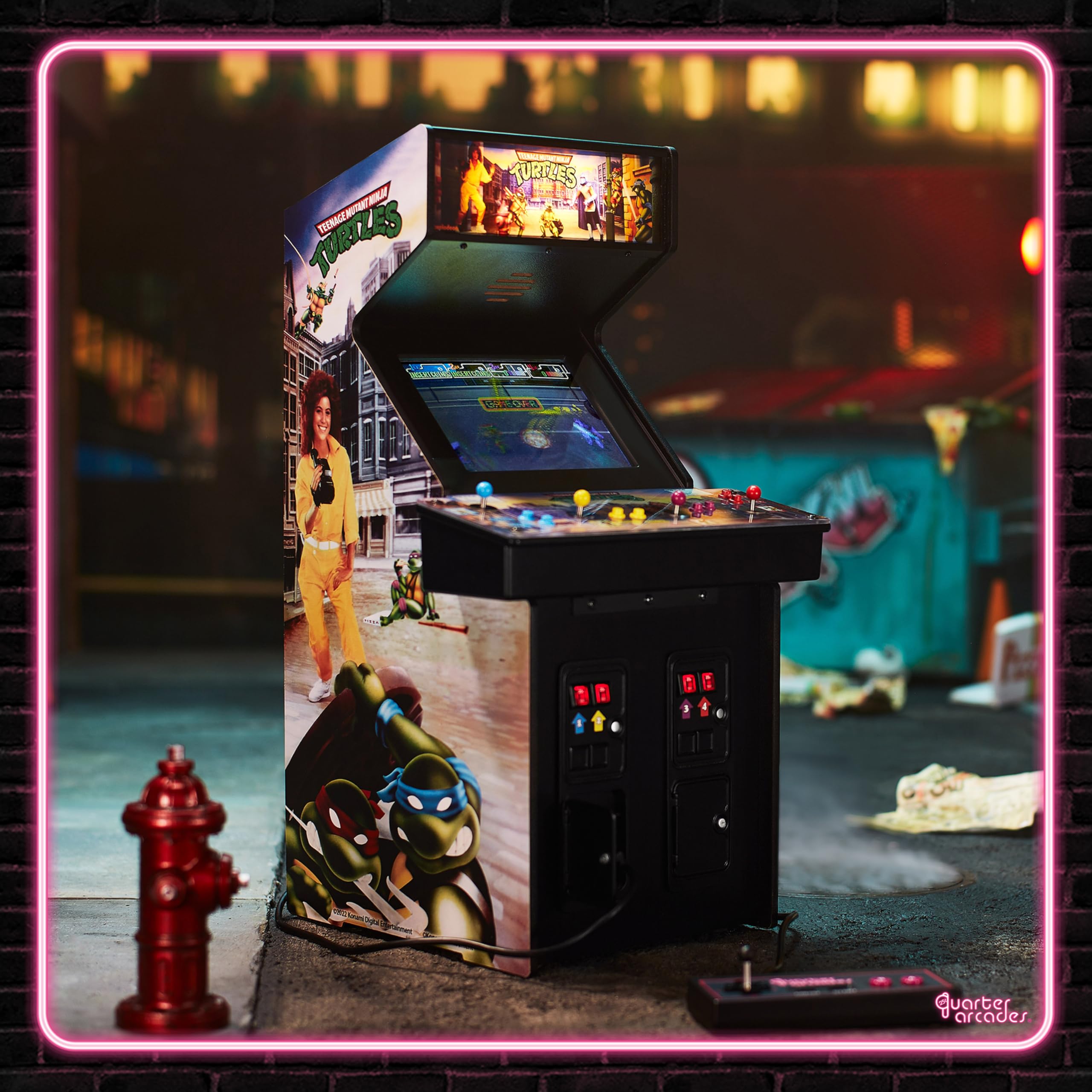 Numskull Quarter Arcades Teenage Mutant Ninja Turtles Collector's Edition Mini Arcade - 1/4 Scale Authentic Wooden Replica, Original ROM, Rechargeable Battery & 3W Speakers for Retro Enthusiasts