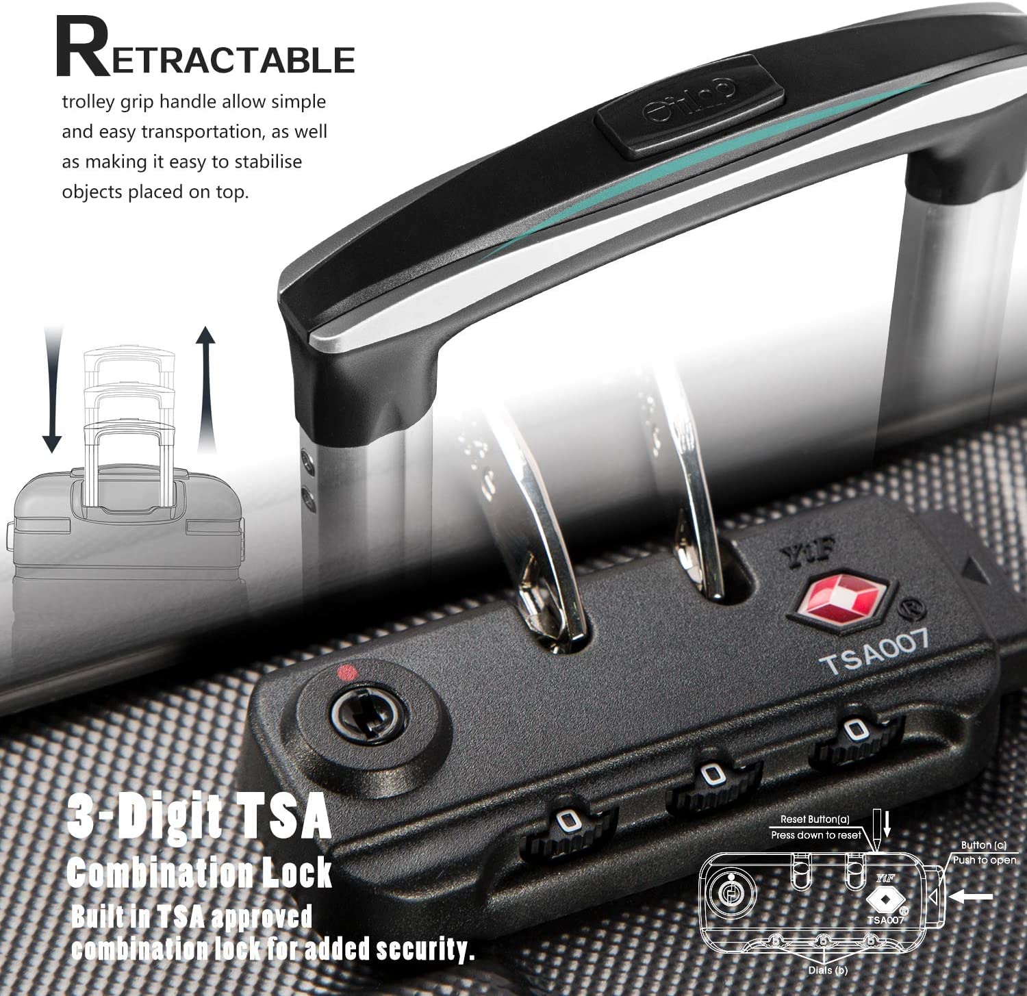 COOLIFE Suitcase Trolley Carry On Hand Cabin Luggage Hard Shell Travel Bag Lightweight with TSA Lock and Durable 4 Spinner Wheels (Lemon Yellow, L(77cm 93L))