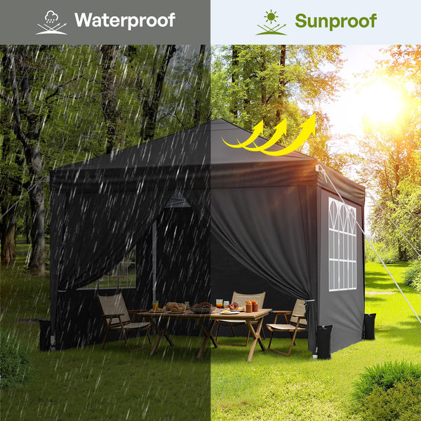 Driftalia Gazebo with Sides 3m x 3m, Waterproof Pop Up Gazebo with 4 Sandbags and Carry Bag for Parties, Camping, Commercial Events - Dark Grey