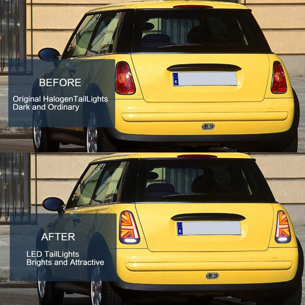 VLAND LED Tail Light Compatible with BMW Mini Cooper F55 F56 F57 2014-2021, Rear Lights with Sequential Turn Signal, Electroplated housing, Red