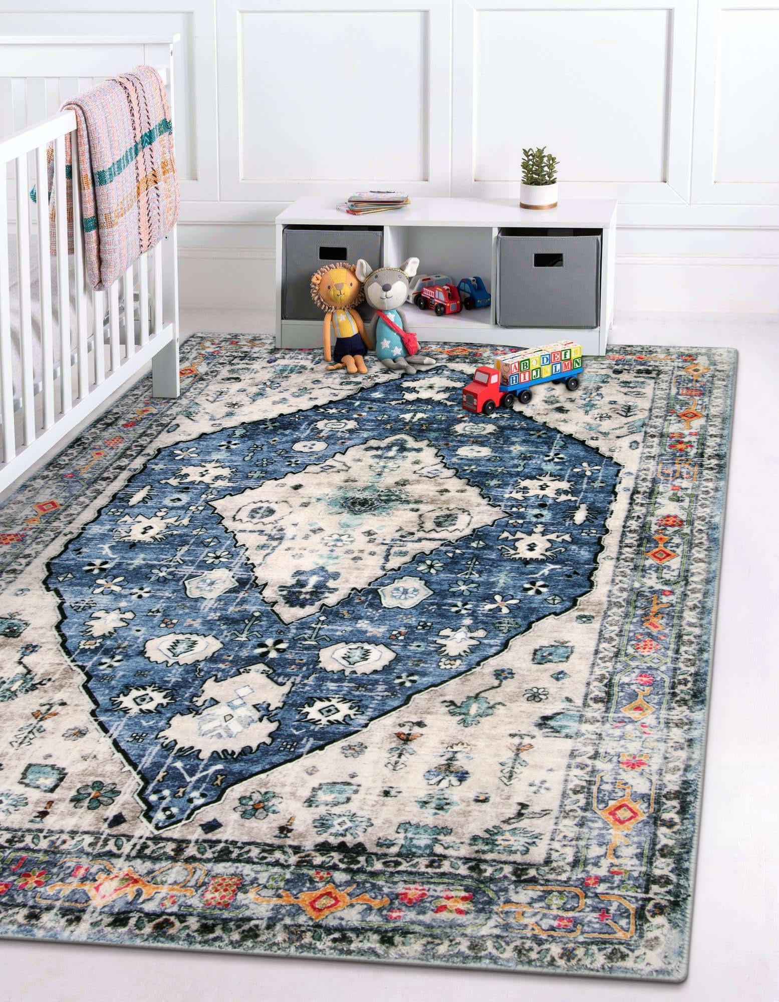 KIMODE Vintage Rugs Living Room 90 x 150cm, Soft Area Rugs for Bedroom Non Slip Boho Rug Washable Rugs Short Pile Traditional Living Room Rug Non