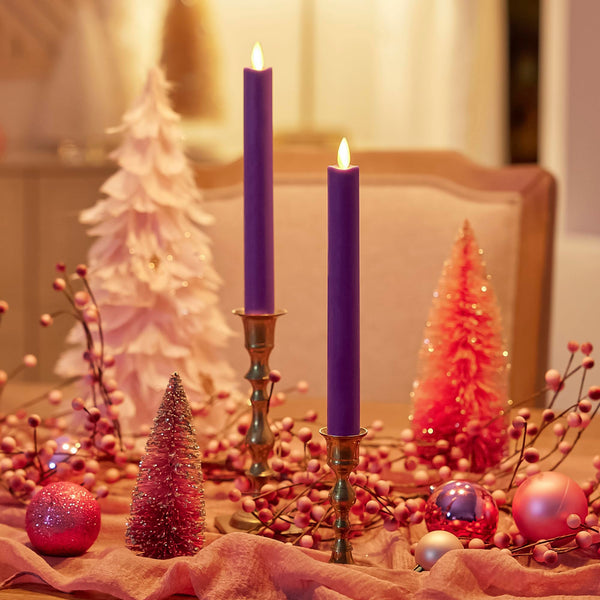 Luminara - Flameless Battery Operated Taper Candle - Purple - Pack of 2-1x9.75 - LED Flickering Flame - Realistic Safe for Home Kids and Pets