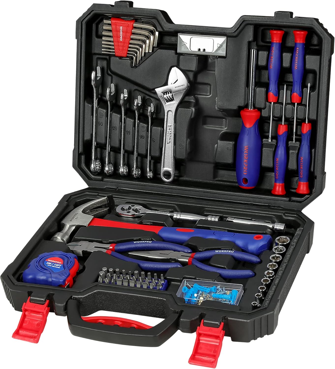 WORKPRO 160-Piece Home Repair Tool Kit with Durable Storage Case, Household DIY Tool Set Including Pliers, Sockets, Screwdrivers, Hex Keys, Wrenches, Ideal for DIY, Workshop, Garage