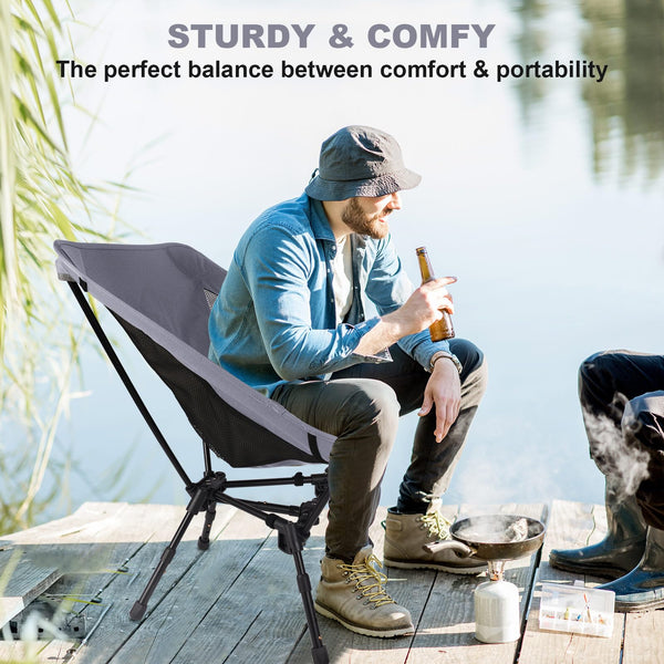 Portable Folding Camping Chair: Lightweight Height Adjustable Camping Chairs Stable Supports 330 Lbs with Side Pockets for Outdoor Camp, Travel, Beach, Lawn (Black)