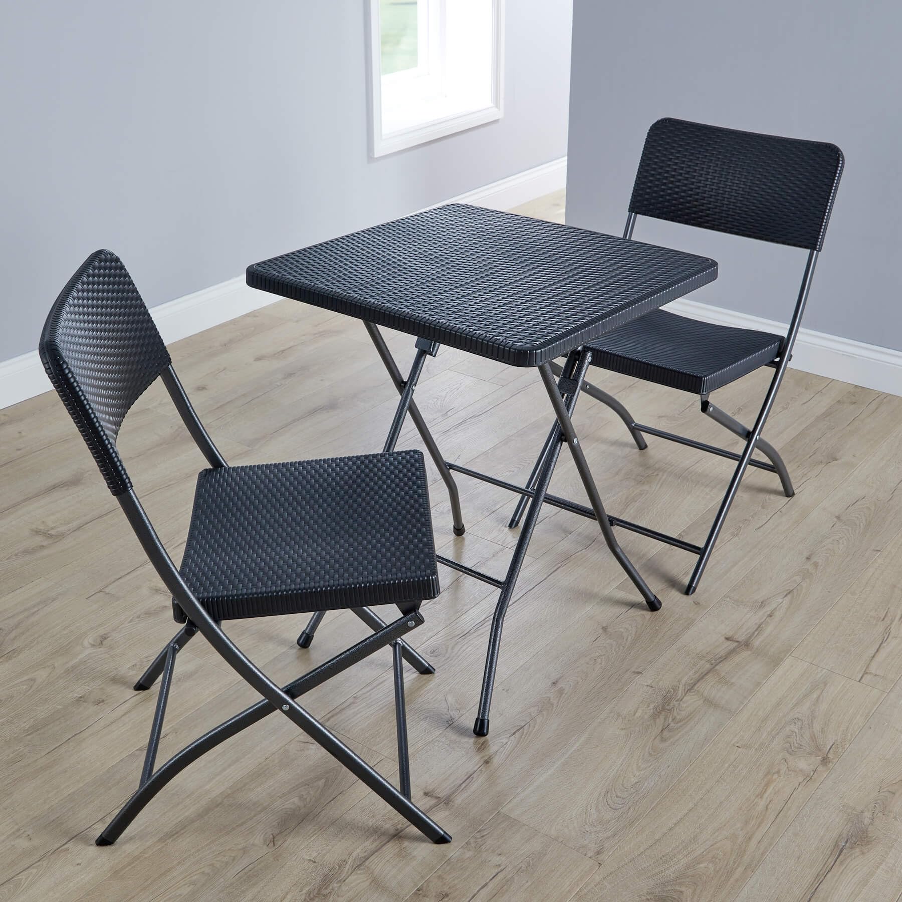 Home Source 3-Piece Outdoor Patio Folding Bistro Set, Camping Catering BBQ Picnic Party, Black