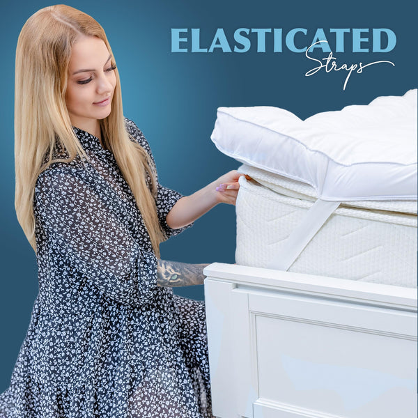 ACRALI HOME Luxury Thick Mattress Topper Double Bed – 4 Inch Extra Thick, Hotel Quality, Quilted and Breathable Topper with Elasticated Corner Straps for Superior Comfort and Fit