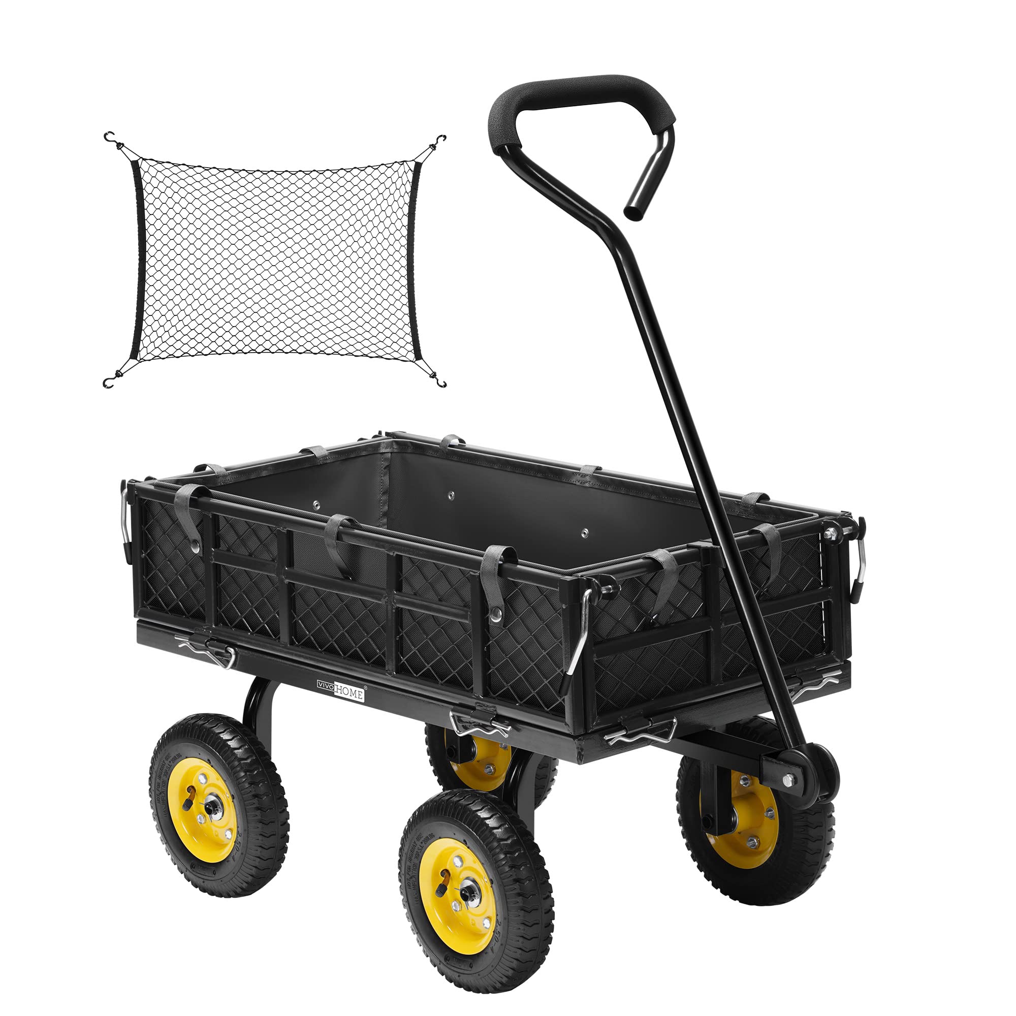VIVOHOME Hand Trolley 400kg Capacity Durable Transport Cart with 10cm Pneumatic Tires and 180° Rotatable 80cm Handle Heavy Duty Metal Grids for Garden and Camping
