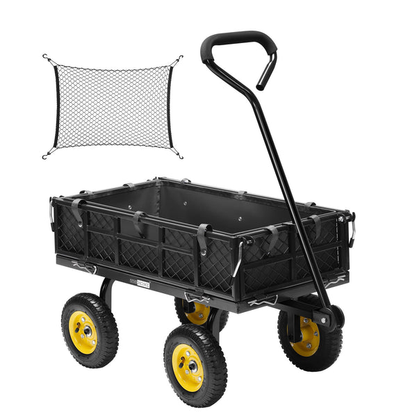 VIVOHOME Hand Trolley 400kg Capacity Durable Transport Cart with 10cm Pneumatic Tires and 180° Rotatable 80cm Handle Heavy Duty Metal Grids for Garden and Camping