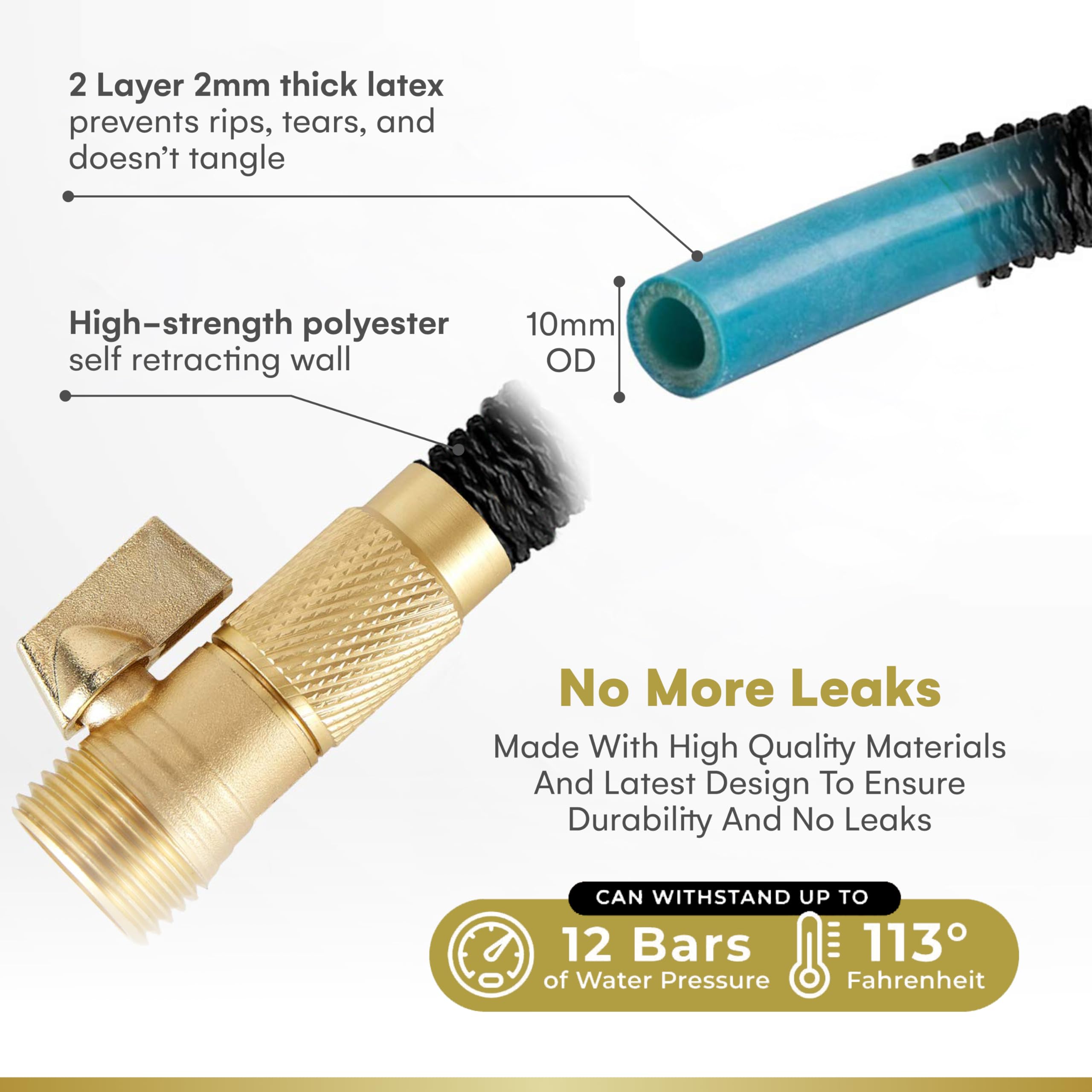 Flexi Hose Upgraded Expandable Garden Hose Pipe Including 8 Function Spray Gun Nozzle - Extra Strength with 2 cm Solid Brass Fittings - No-Kink Flexible Garden Hoses (Orange/Black 15 Metres)