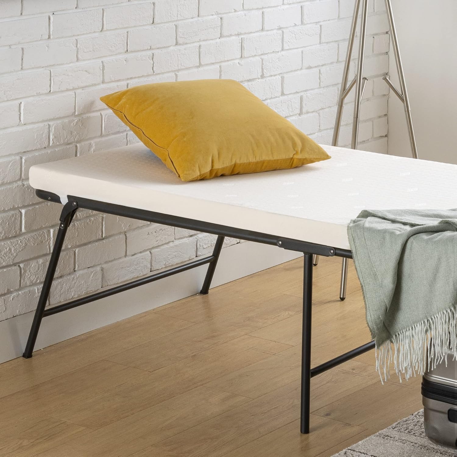 Zinus Single Folding Guest Bed frame with Foam Mattress 80x190 cm - 46 cm Height with Underbed storage - Metal Folding Guest Bed frame and Guest Mattress - Black