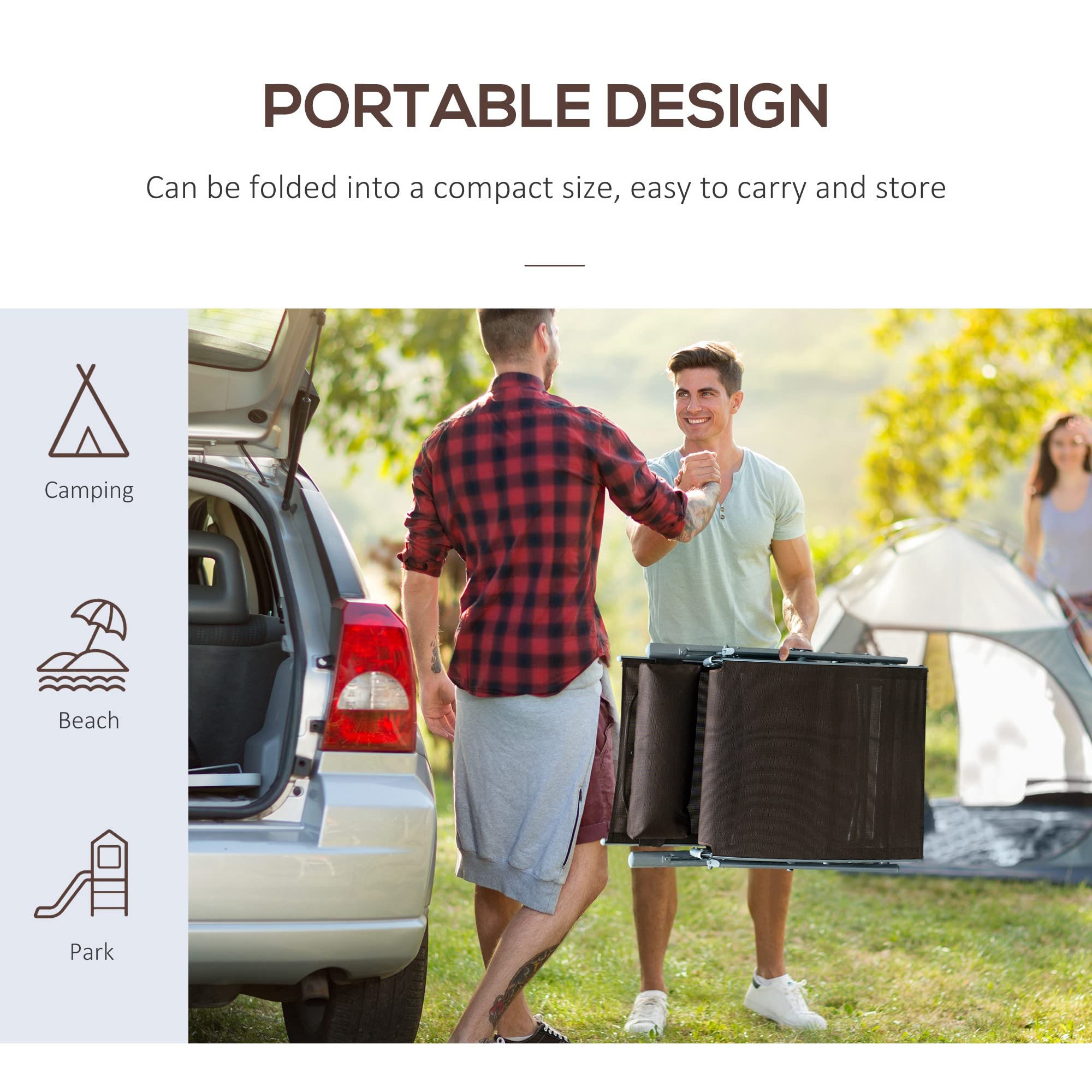 Outsunny Sun Lounger Steel Frame Outdoor Folding Chaise Texteline Lounge Chair Recliner with Headrest & 7 Levels Adjustable Backrest, Cream White