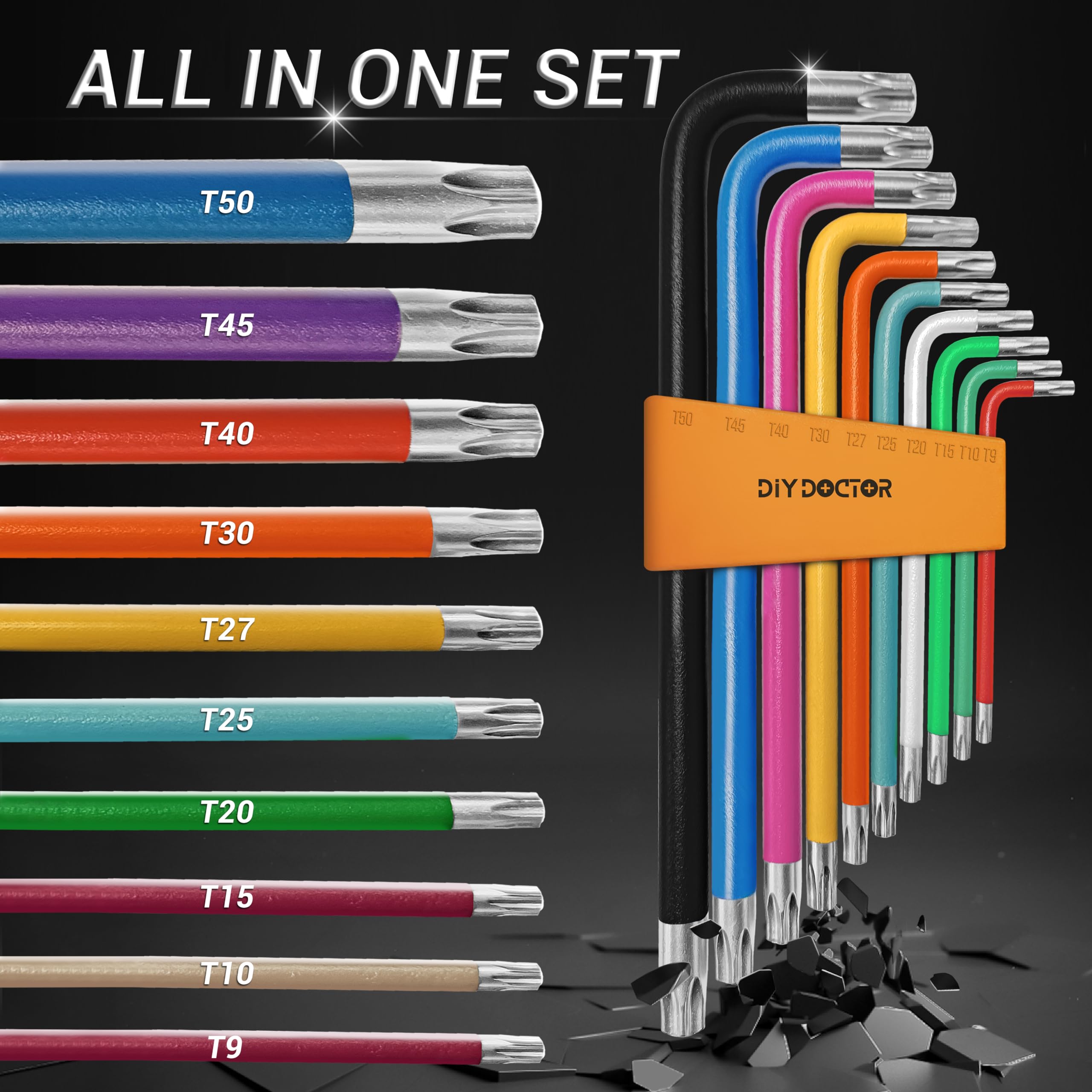 DIY Doctor Hex Key Set (9 Pieces) – Long Ball-End Allen Keys from 1.5mm to 10mm – Durable Hex Key Set