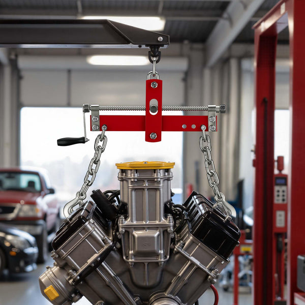 WilTec Solid Steel Engine Load Leveller - 750kg Max, Easy To Connect To Workshop Crane & Engine Stand, Includes four Chains with Safety Hooks