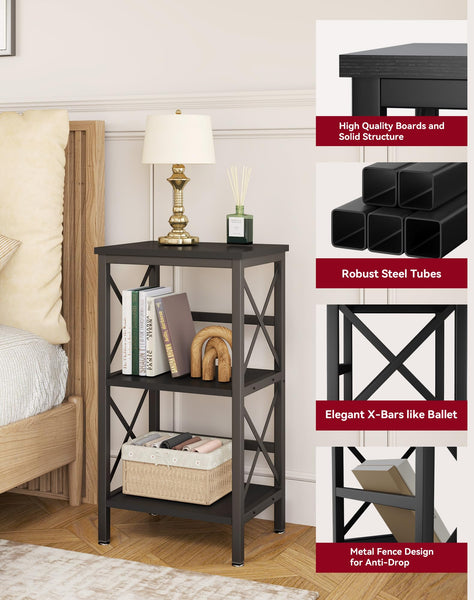 YMYNY Bookcase, 3 Tier Storage Rack, Plant Rack, Storage Microwave Shelf with Steel Frame, for Living Room, Kitchen, Office, Study Hall, Industrial