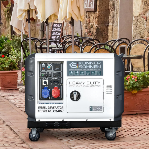 KS 9300DE-1/3 ATSR, diesel emergency generator 7500 W (400 V) / 6500 W (230 V), VTS phase switching system, diesel power generator EURO 5, LED display, air preheater, ATS connection